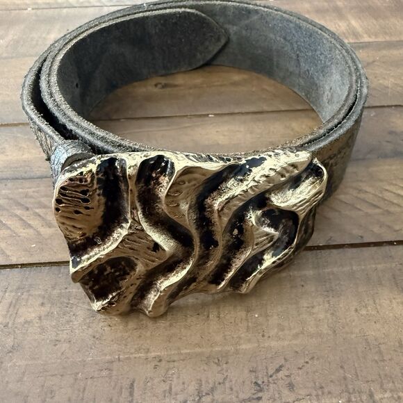 Vintage Antoniazzi Firenze Y2K Gold Nugget Italy genuine Leather Mens Belt Sz XL